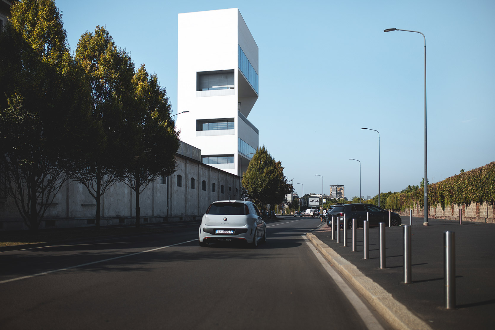 A Punto Evo Abarth Esseesse passing near Fondazione Prada in Milano