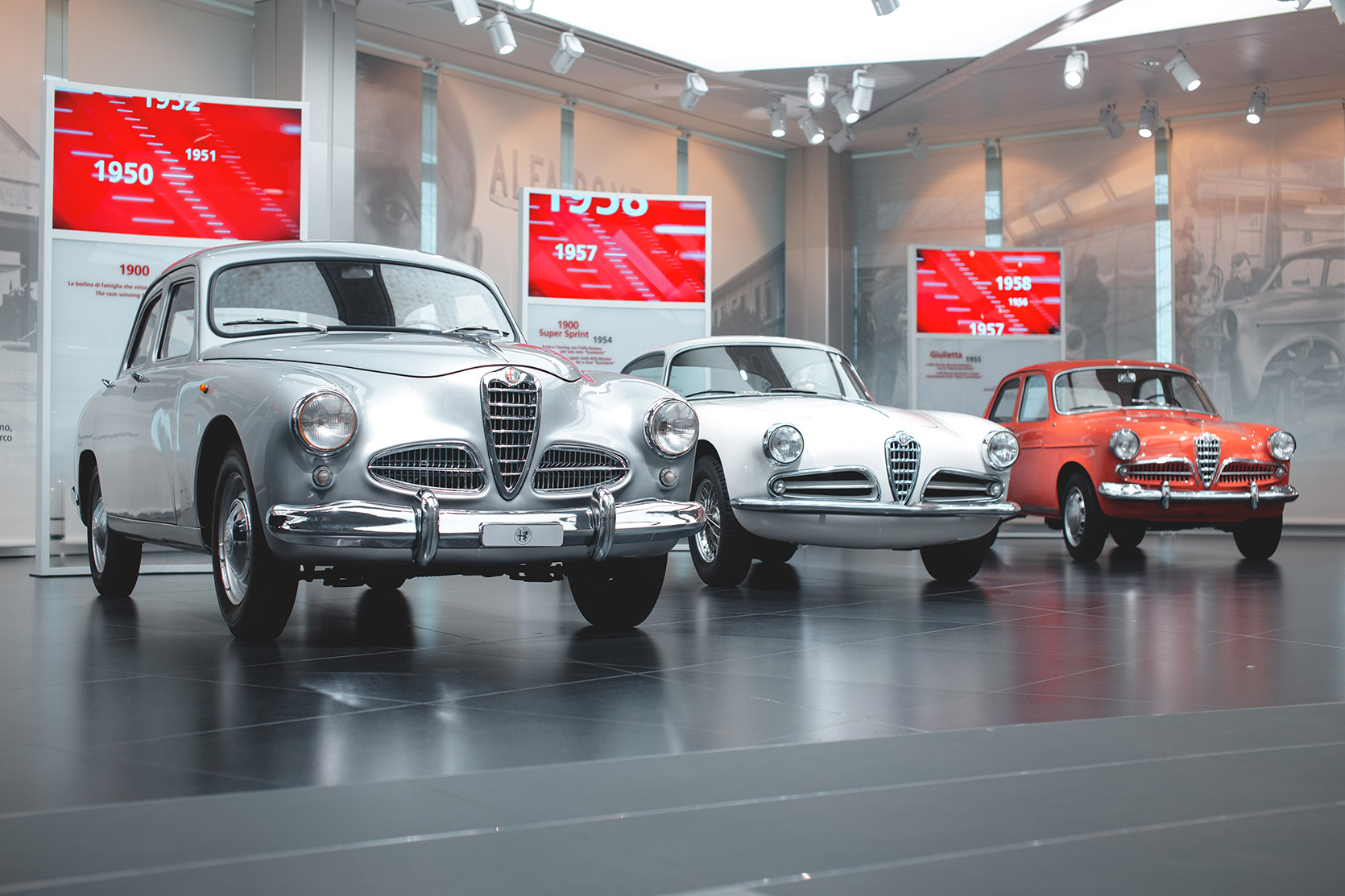 A 1900, a supersprint and a giulietta in a row at Alfa Romeo Museum
