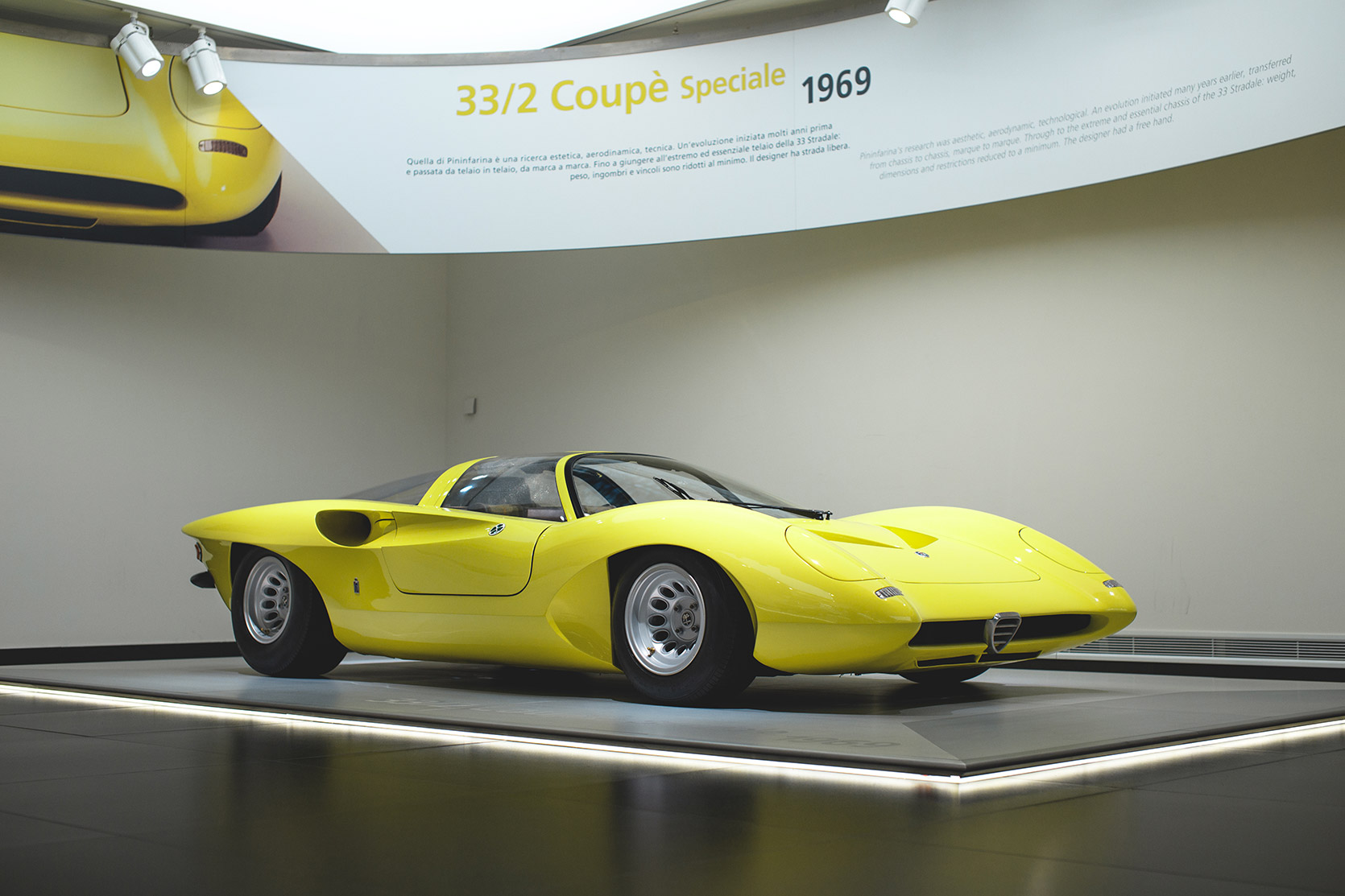 An Alfa Romeo 33 Coupè Speciale side at Alfa Romeo Museum