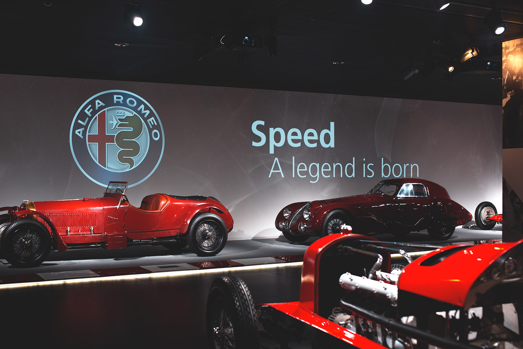 An Alfa Romeo 8C 2900B Tipo Speciale and a 8C 2300 at Alfa Romeo Museum