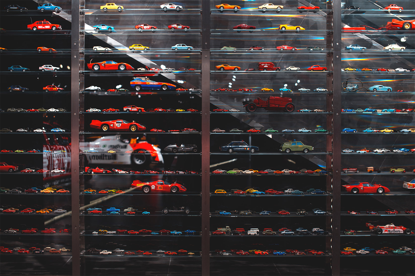 An Alfa Romeo models car scaled wall at Alfa Romeo Museum