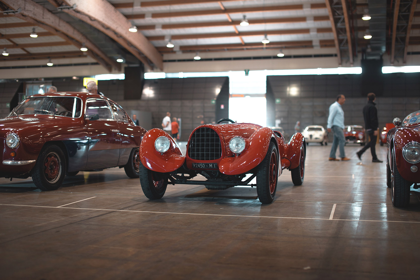 A Fiat 508s Siata in Brescia Fiere ready for the Mille Miglia checks