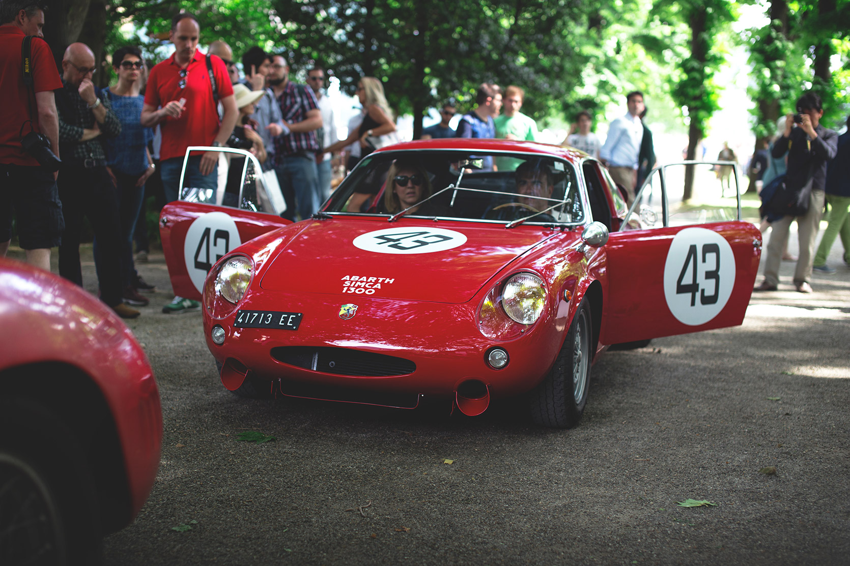 An Abarth 1300 Simca Corsa of 1964 waiting the parade on the red carpet at Concorso d'Eleganza Villa d'Este