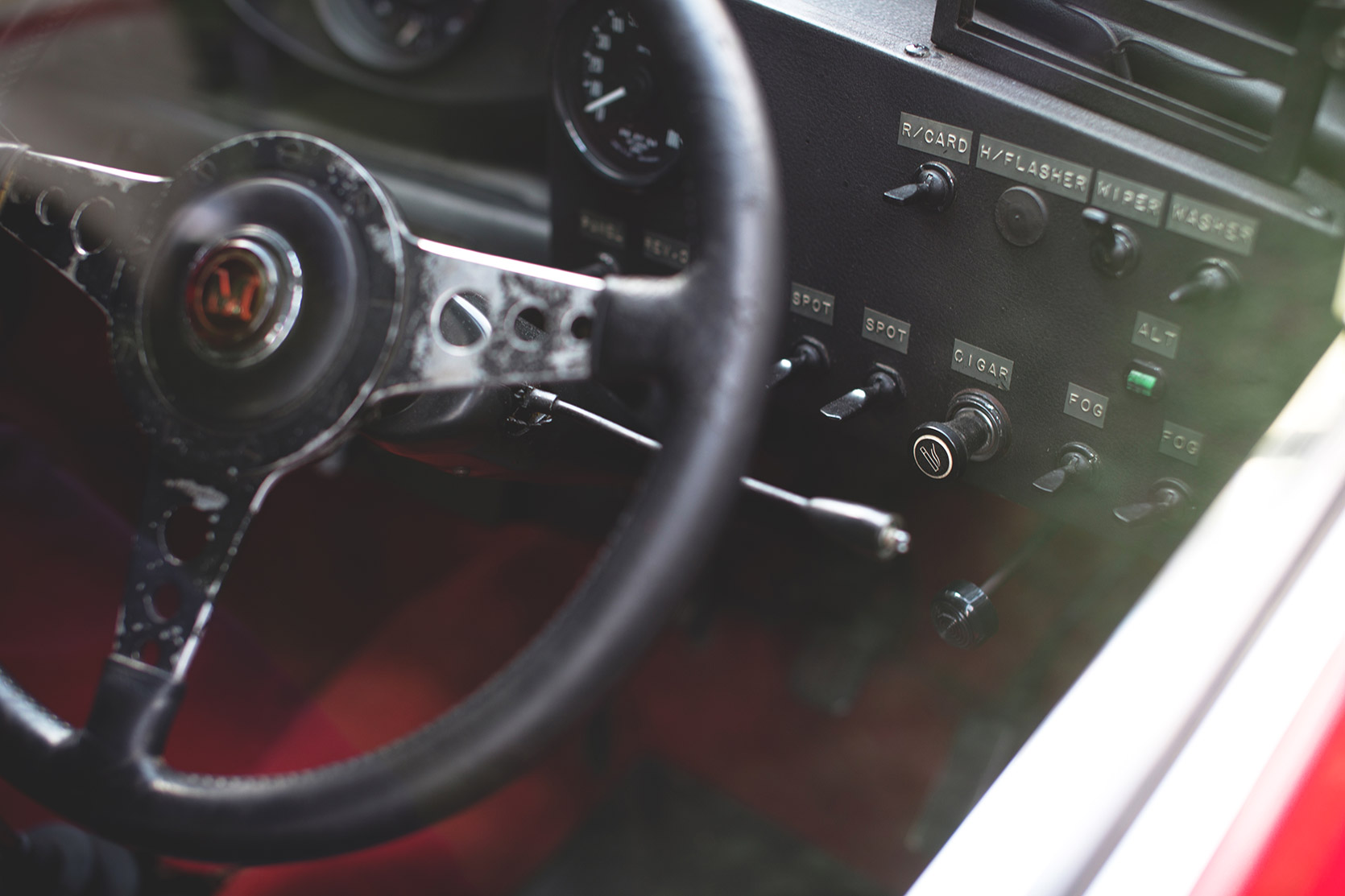 A detail interiors of a Ford Escort 1600 Rally at Concorso d'Eleganza Villa d'Este