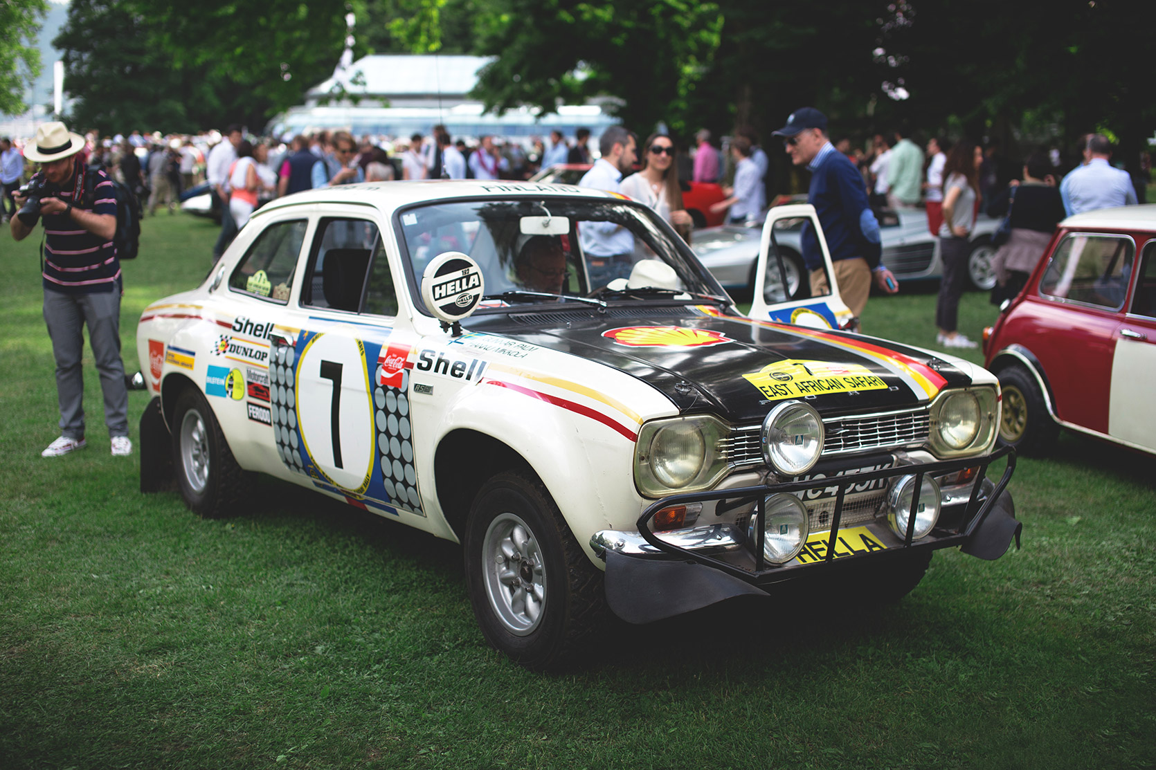 A Ford Escort 1600 Rally parked on grass at Concorso d'Eleganza Villa d'Este