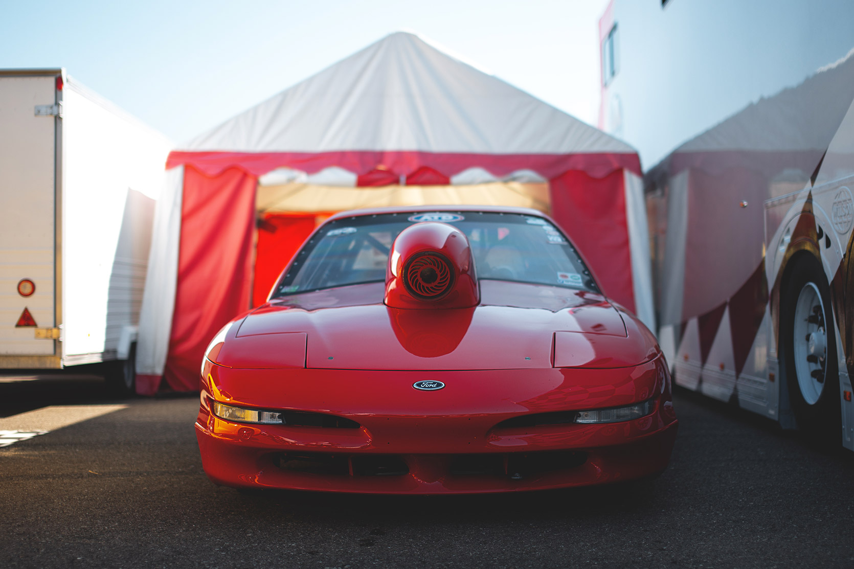 A Ford Probe Dragster parked at Rivanazzano Hills Race