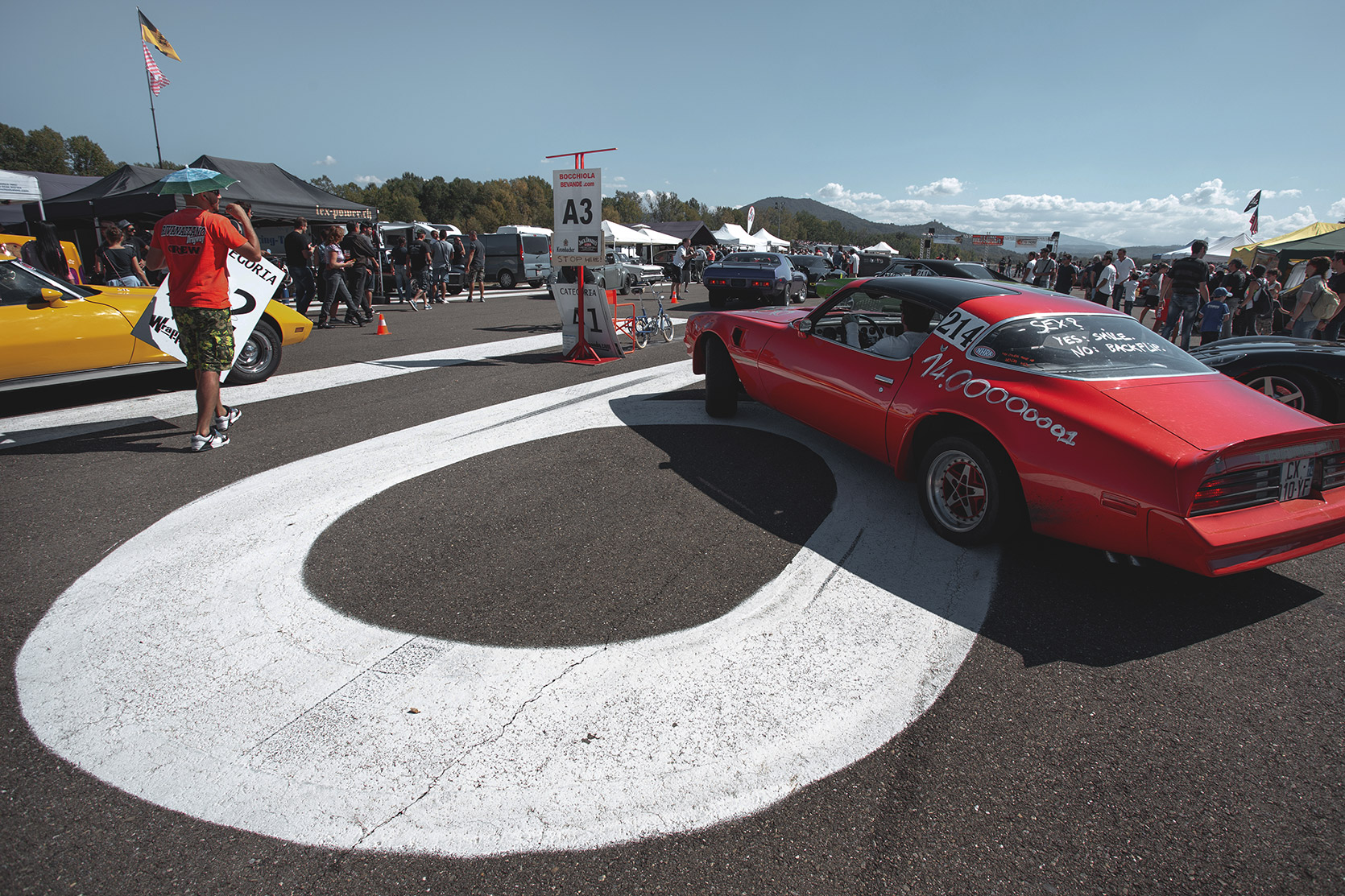 A Pontiac Transam going to drag racing at Rivanazzano Hills Race