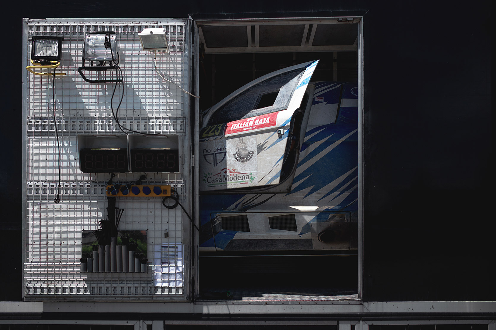 LP Racing Porsche Macan door in their service truck at Italian Baja