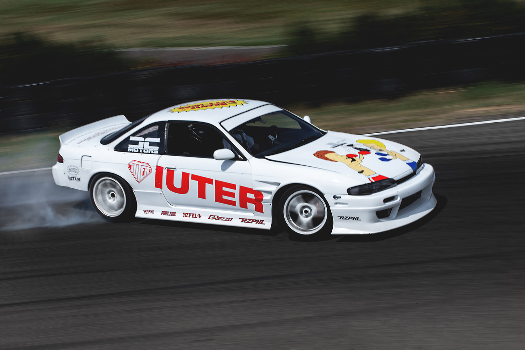 Rizphel drifting in his Nissan Silvia S14 at Castelletto Circuit di Branduzzo