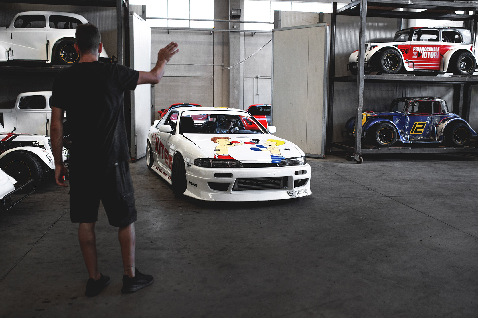 Rizphel going out of Castelletto Circuit di Branduzzo garage