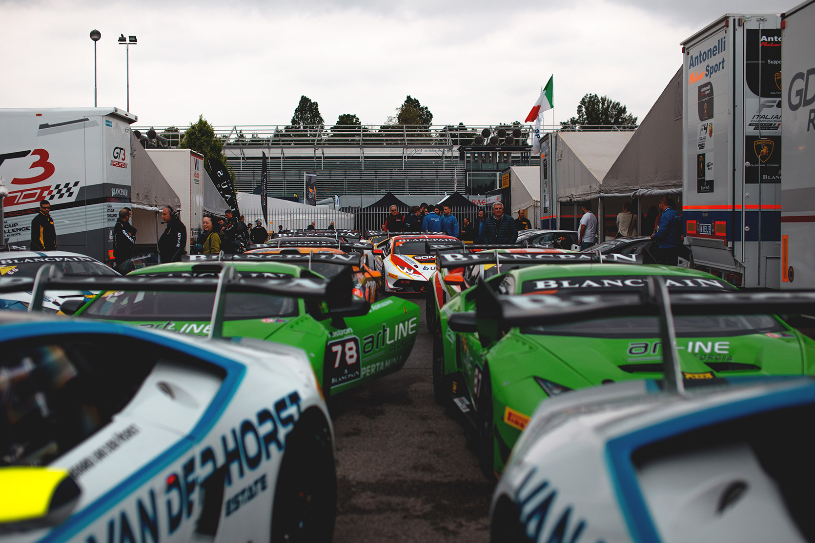 Lamborghini Huracan Evo Super Trofeo lined up to enter in the circuit of Autodromo Nazionale Monza