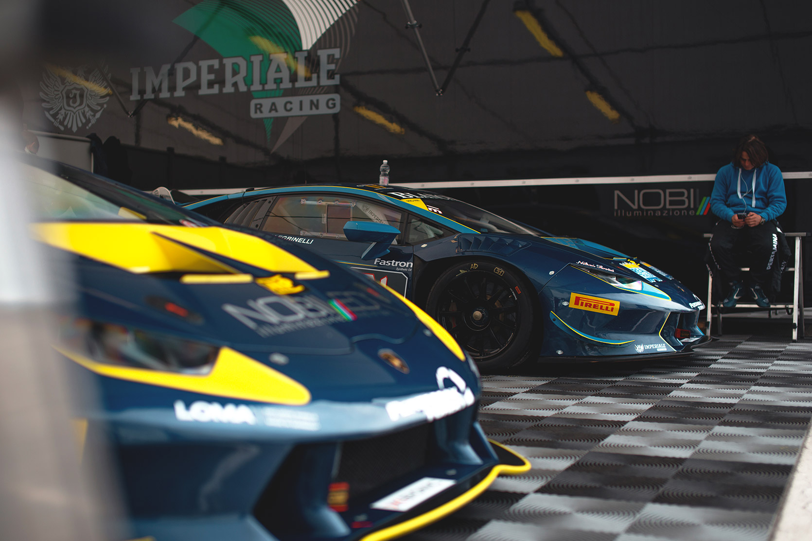 Two Lamborghini Huracan Evo Super Trofeo in the paddock of Autodromo Nazionale Monza
