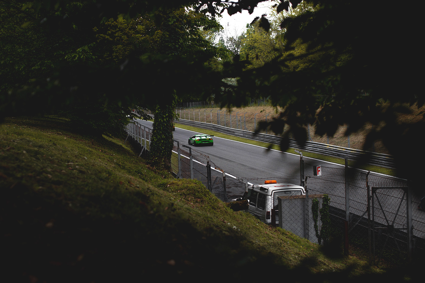 A Lamborghini Huracan Evo Super Trofeo going to Ascari curve at Autodromo Nazionale Monza