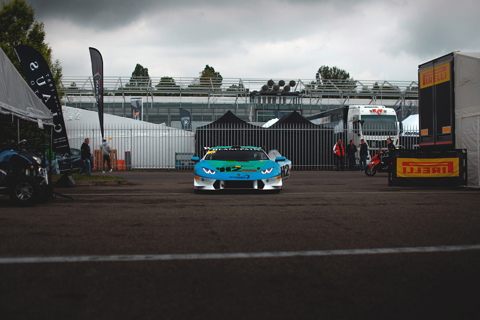A Lamborghini Huracan Evo Super Trofeo approching the paddock of Autodromo Nazionale Monza