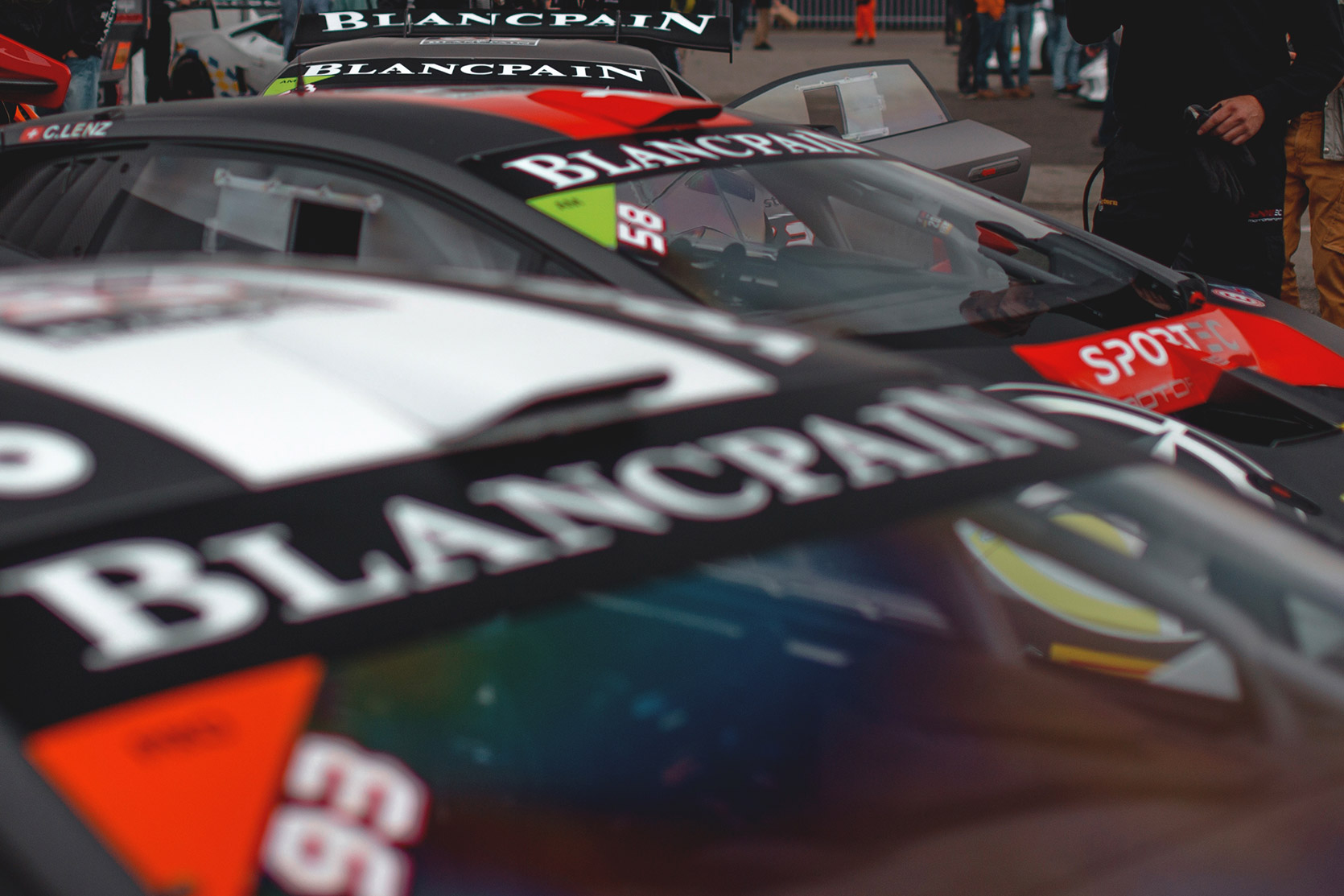 Blancpain Logo on a windshileds of some Lamborghini Huracan Evo Super Trofeo windshields