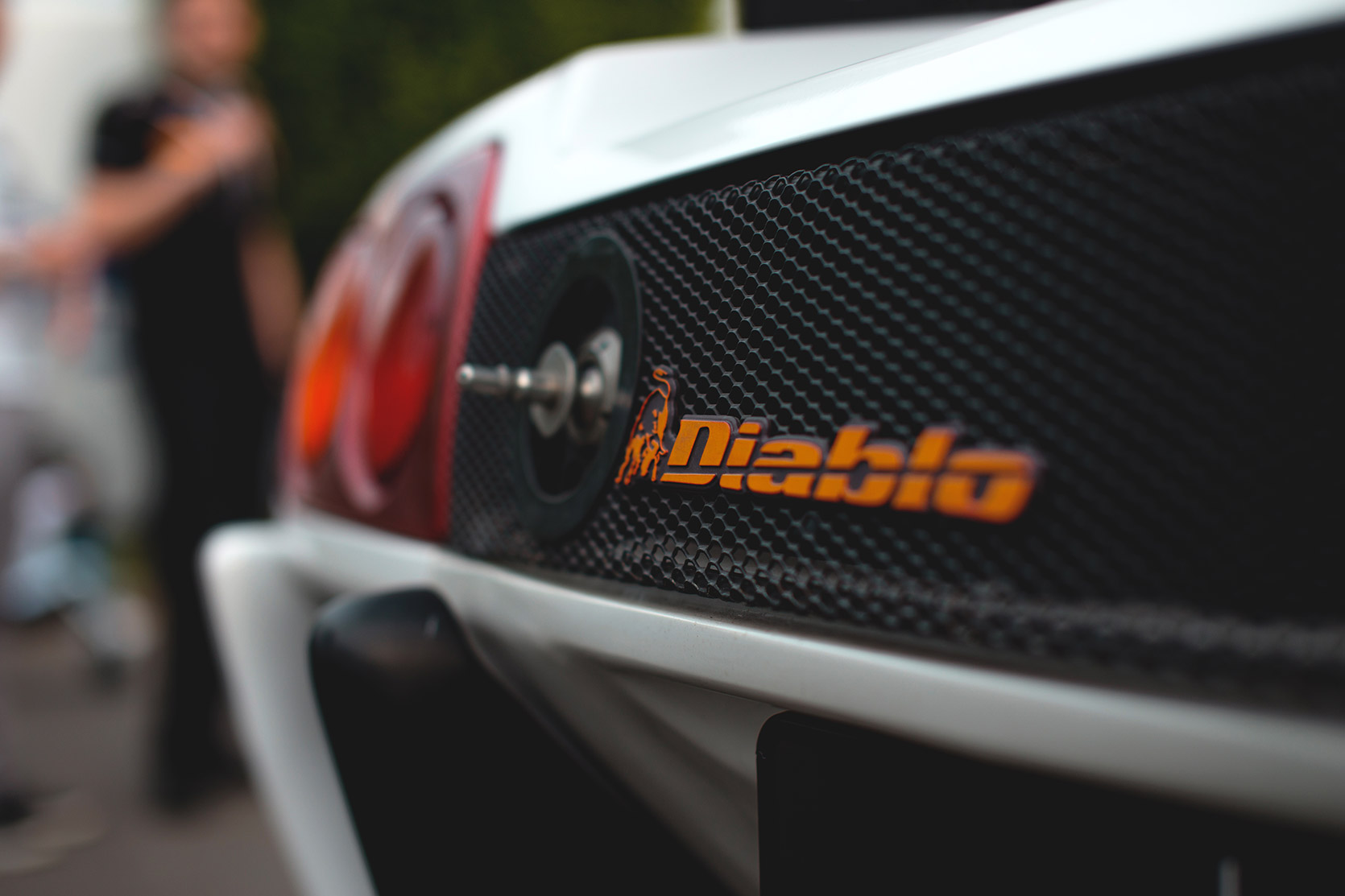 Badge logo detail from a Lamborghini Diablo GT3 in the paddock of Autodromo Nazionale Monza
