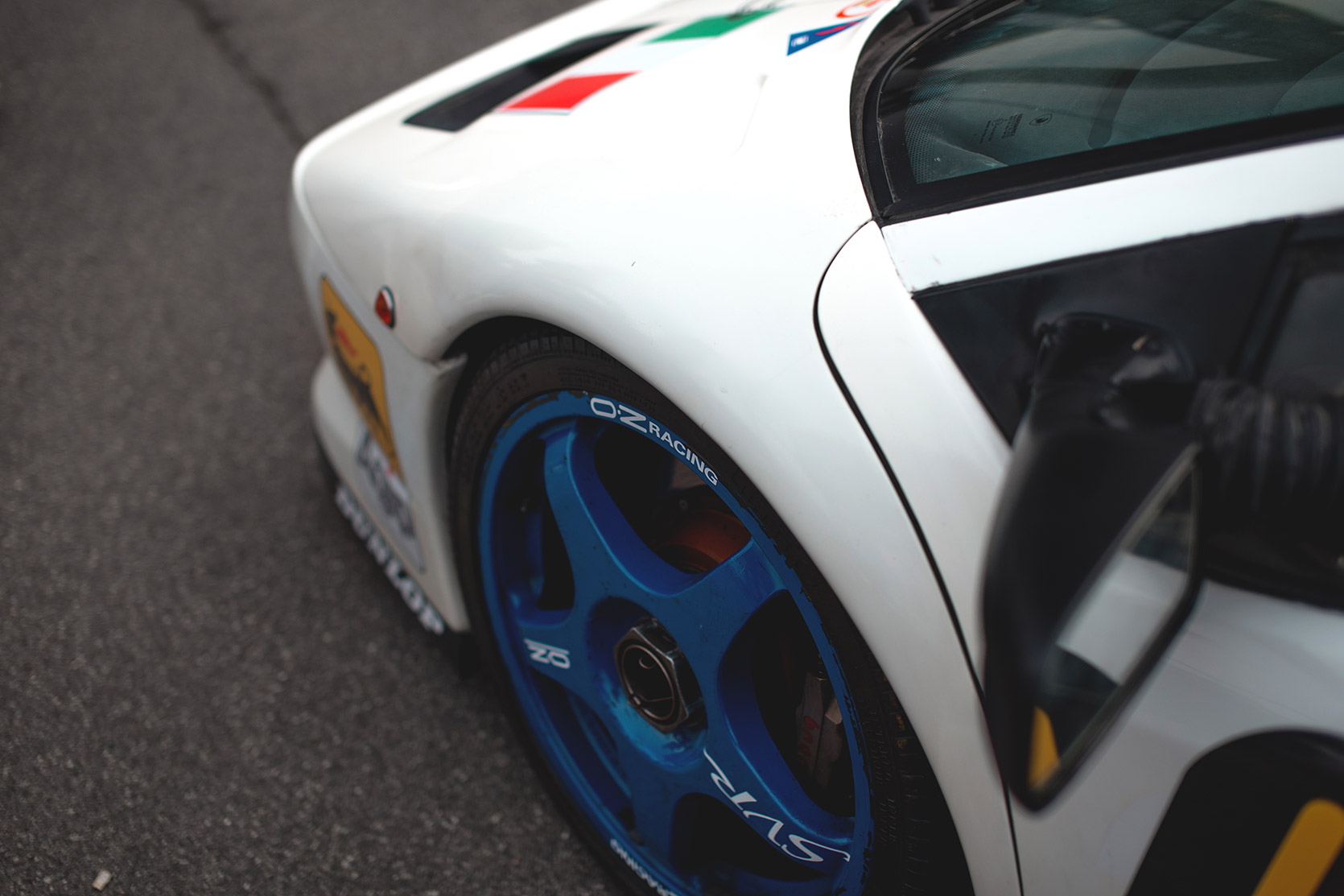 Front fender detail from a Lamborghini Diablo GT3 in the paddock of Autodromo Nazionale Monza