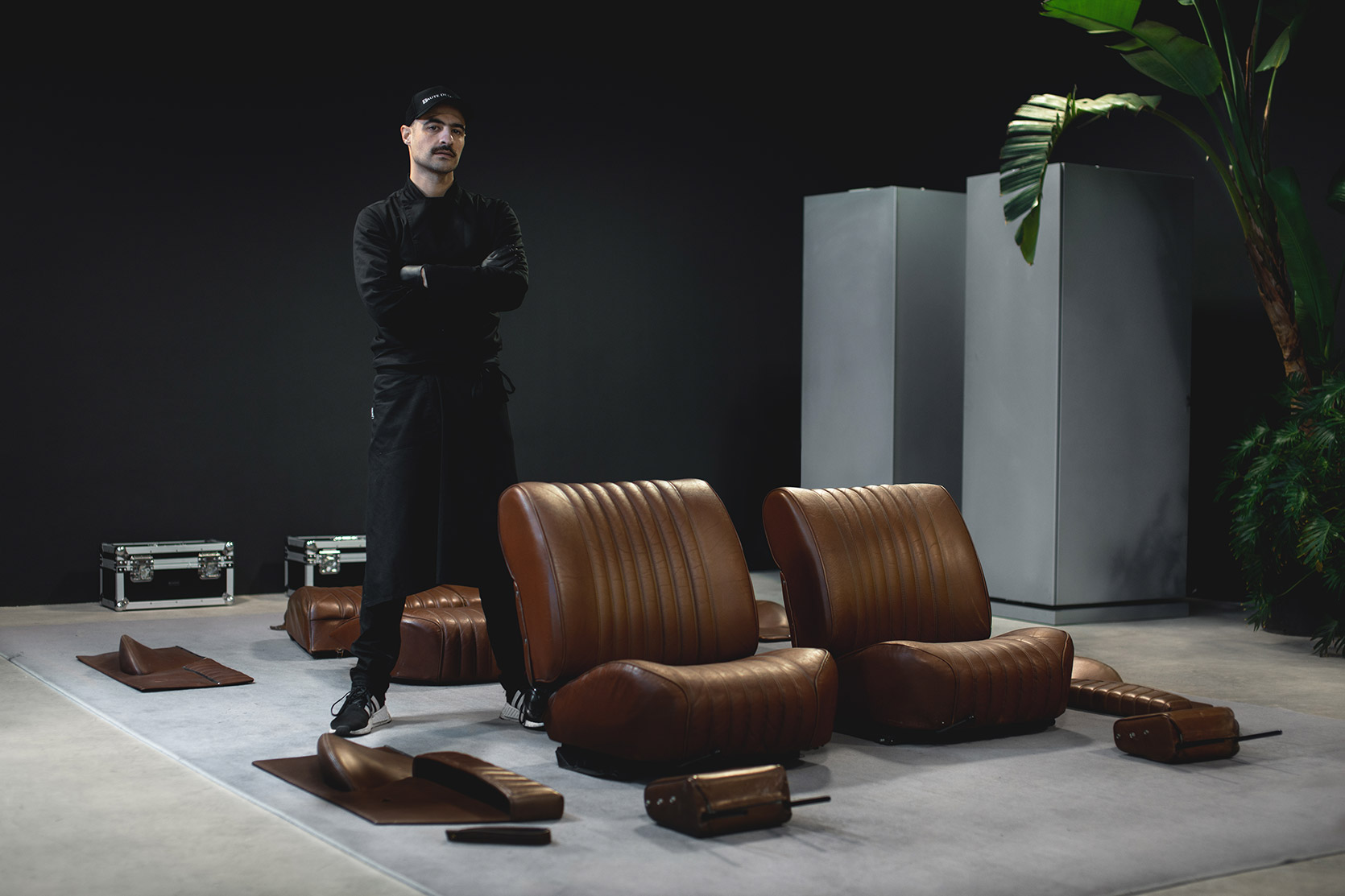 Marcello Mereu posing near a Citroen leather seats