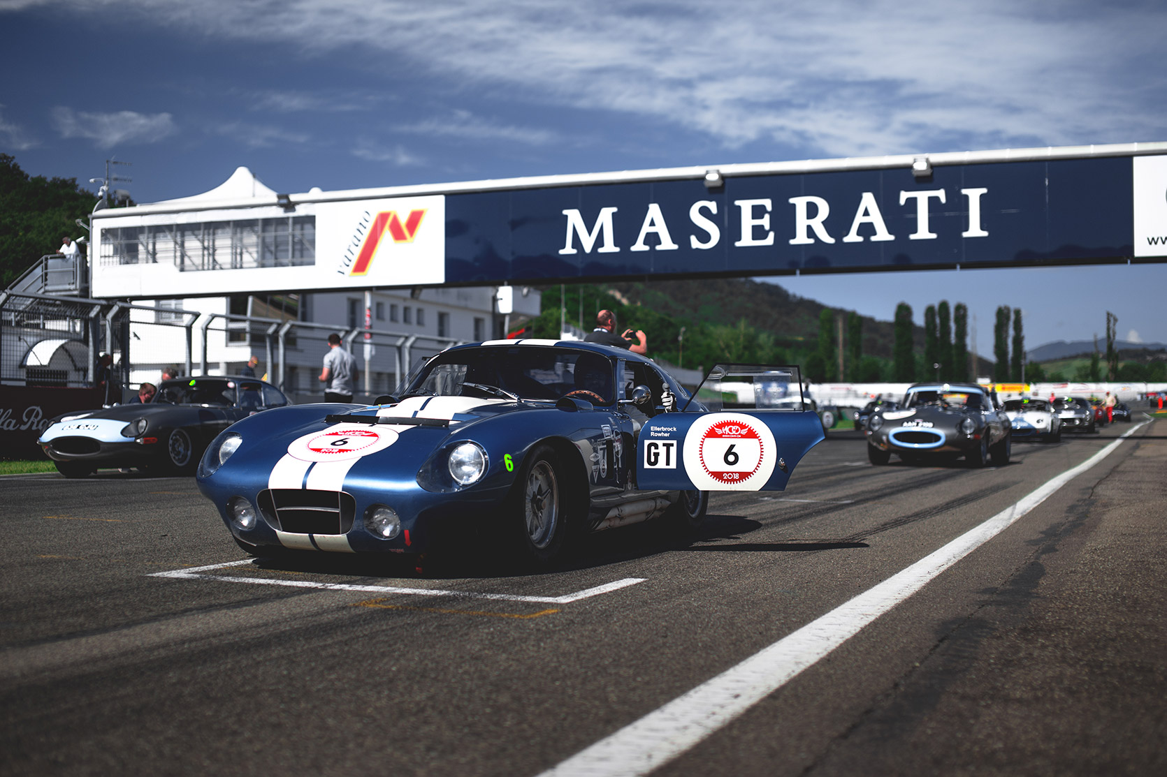 A Shelby Cobra Daytona Coupe at the starting grid in Autodromo Varano De Melegari at Modena 100 Ore