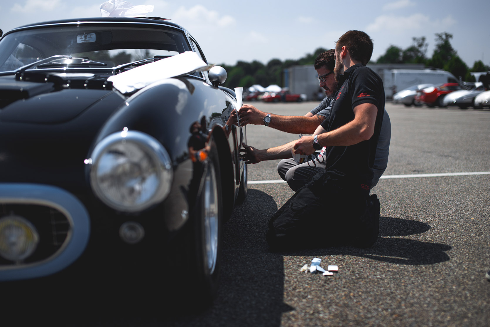Application number sticker on a Ferrari 250 SWB in the paddock of Autodromo Nazionale Monza at Modena 100 Ore