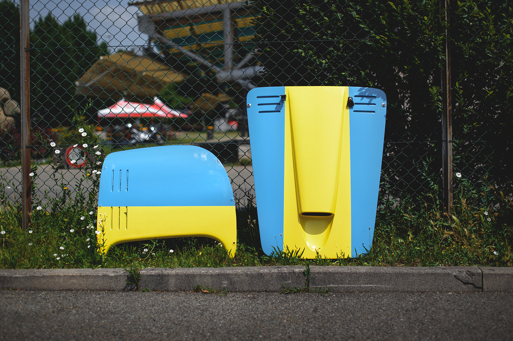 Hoods lean on the net in the paddock of Autodromo Nazionale Monza at Modena 100 Ore