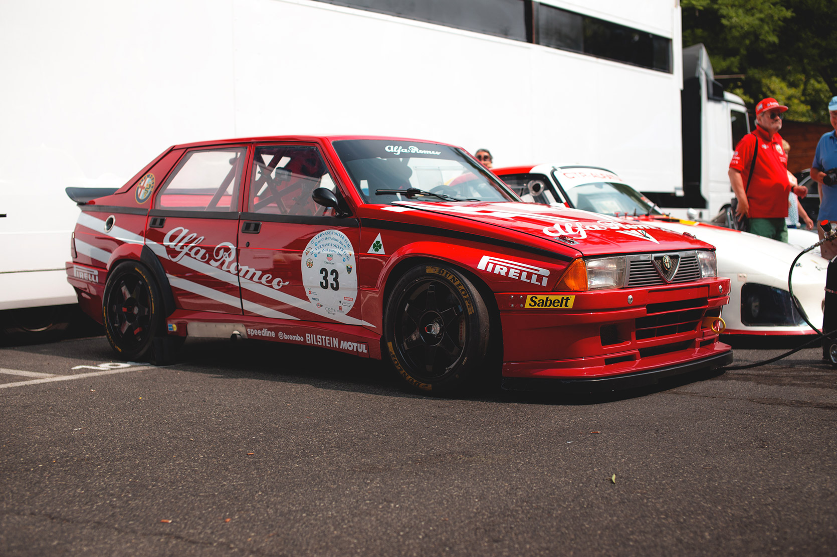 An Alfa Romeo 75 Turbo Super Turismo parked at Vernasca Silver Flag