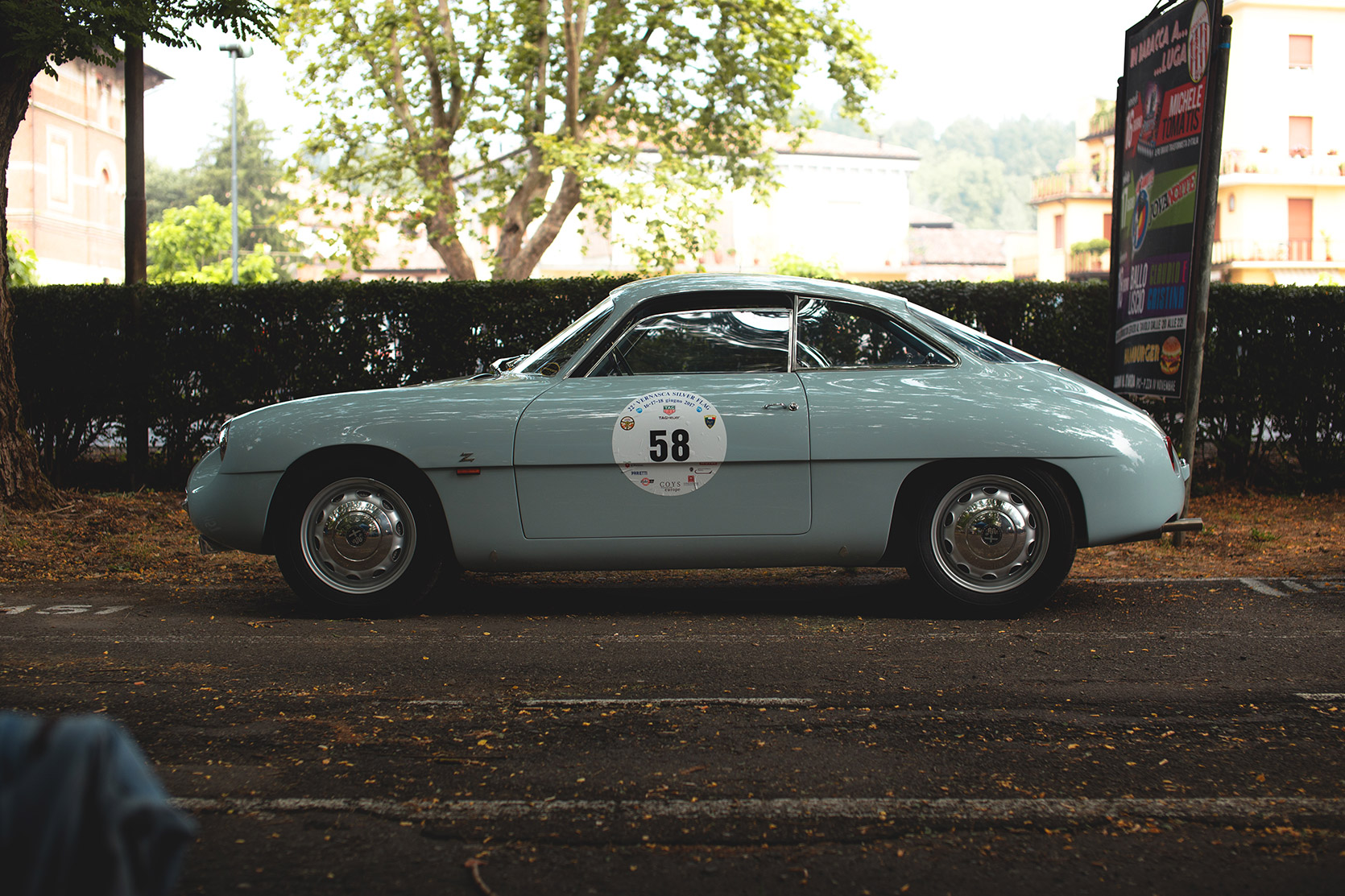 An Alfa Romeo Giulietta SZ side parked at Vernsca Silver Flag
