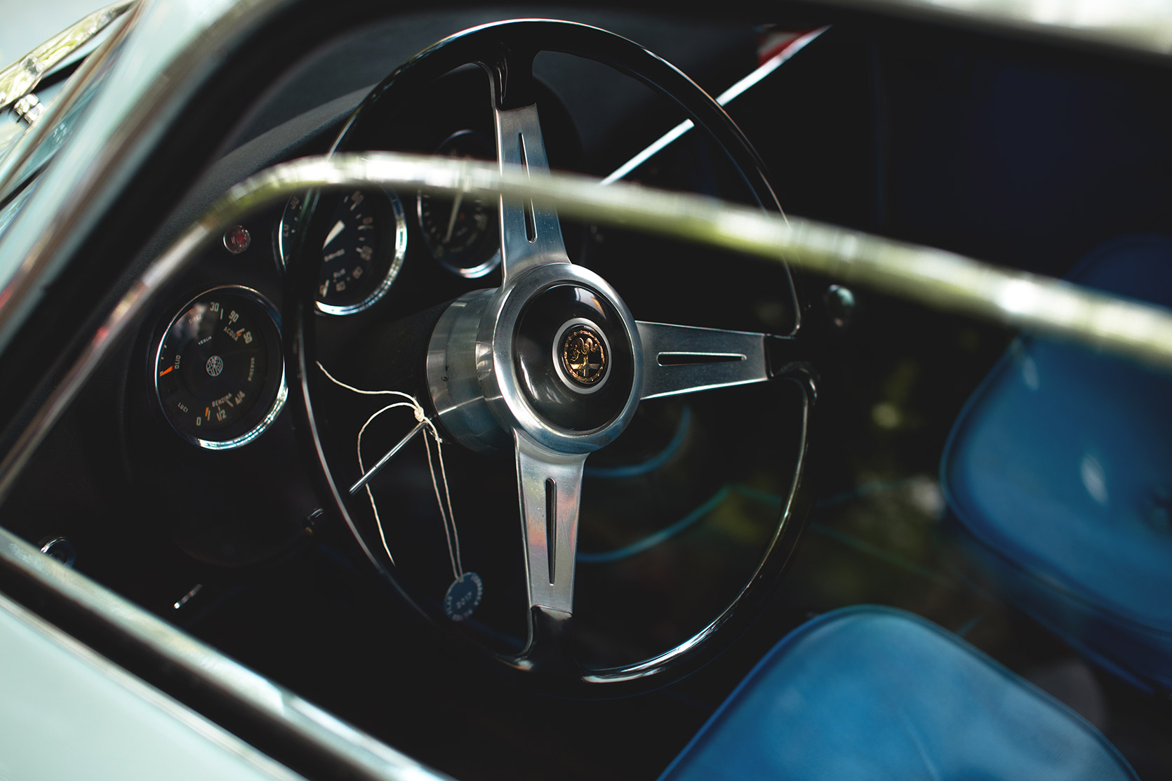 An Alfa Romeo Giulietta SZ steering wheel at Vernasca Silver Flag