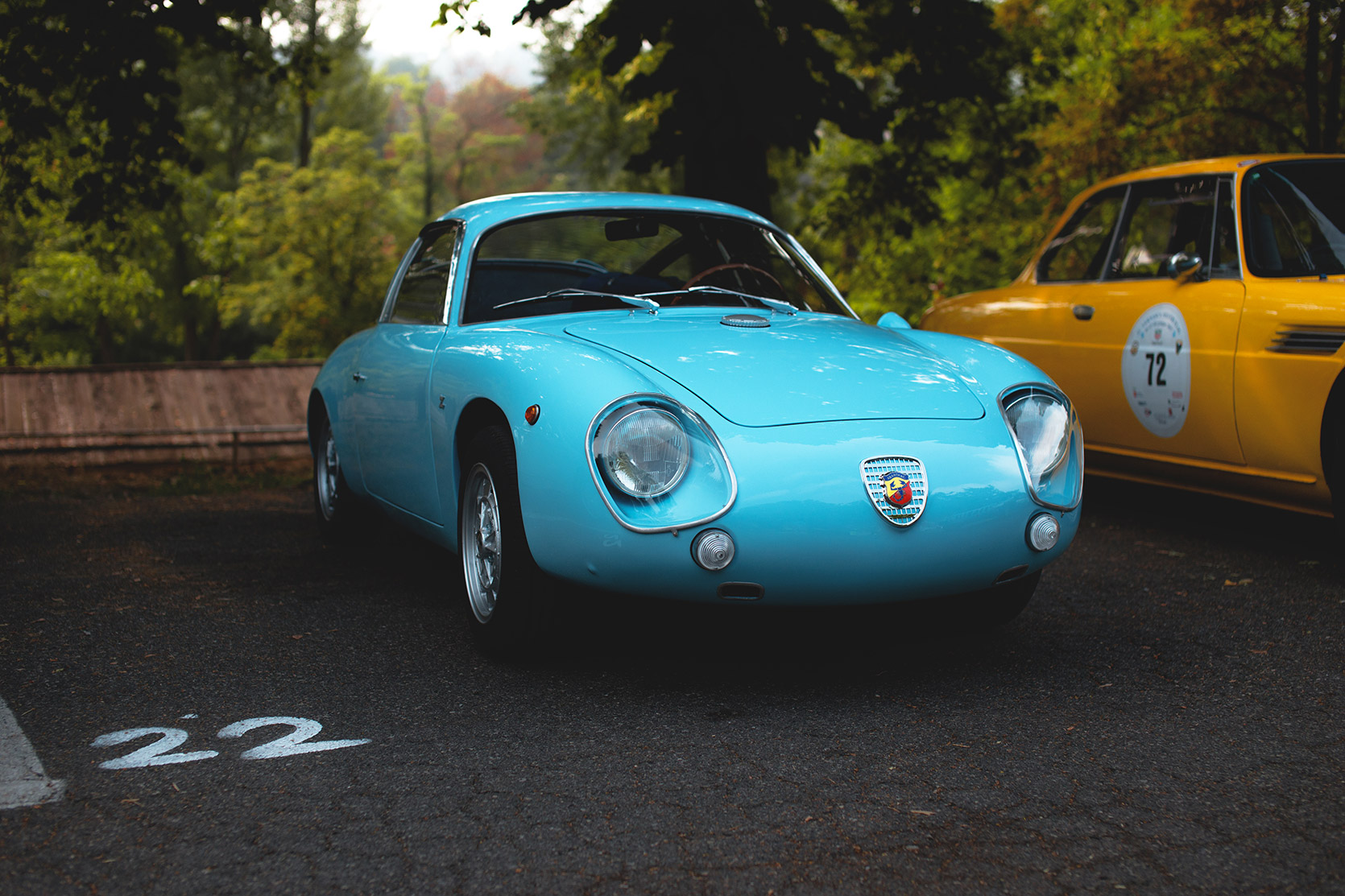 A Fiat 750 Abarth Zagato parked at Vernasca Silver Flag