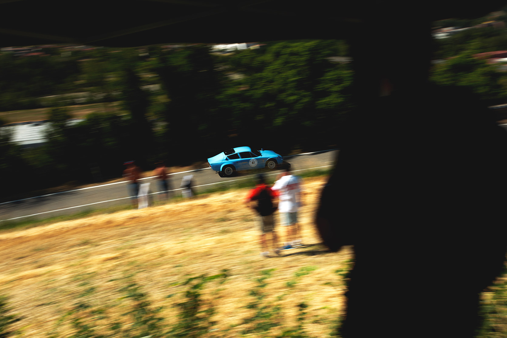 A Fiat Abarth 1600 OT Periscopio climbing the hill road to the top at Vernasca Silver Flag