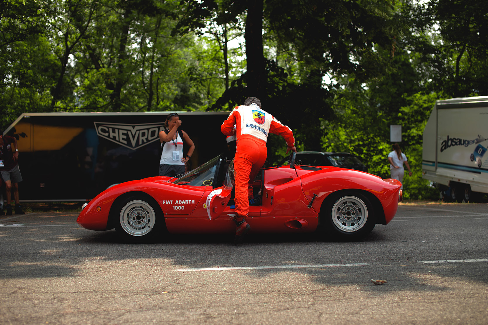 A Driver entering in his Fiat Abarth Sport SE04 1000 at Vernasca Silver Flag