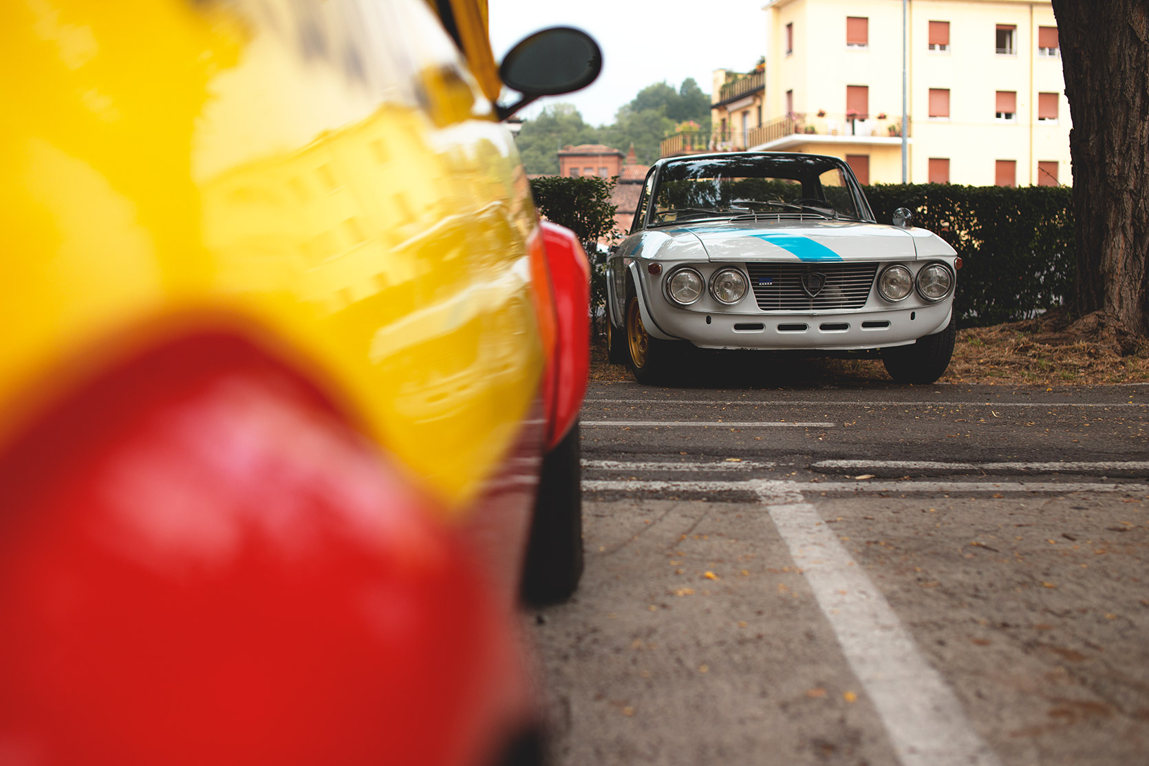 A Lancia Fulvia HF parked at Vernasca Silver Flag